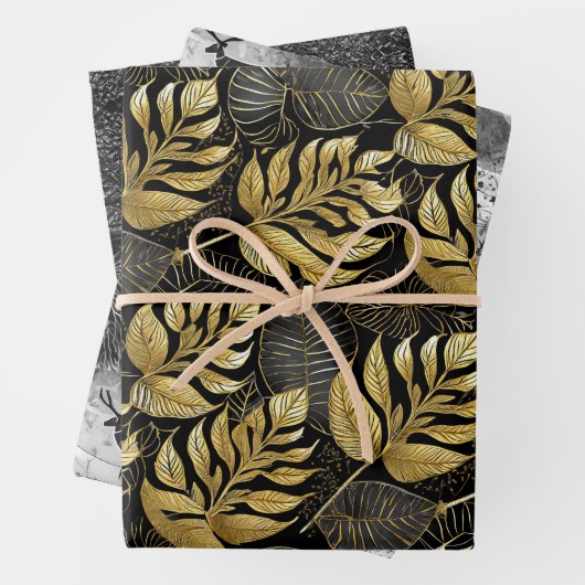 Zwart Gouden Kerstpatronen #13#29#33 ID1009 Inpakpapier Vel (In situ)