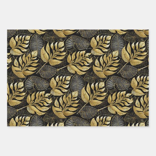 Zwart Gouden Kerstpatronen #13#29#33 ID1009 Inpakpapier Vel (Voorkant)