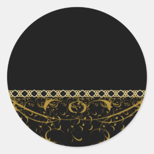 Zwart & gouden ketting spiraal adreslabels ronde sticker