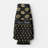 Zwart-gouden Kisses en liefdesharten Flesjeskoeler (Voorkant)