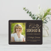 Zwart, Gouden Klasse van 2024 Foto Afstuderen Kaart (Staand voorkant)