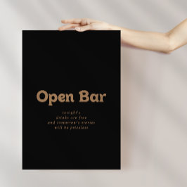 Zwart Gouden Klassiek Minimaal Trouwfeest Open Bar Poster