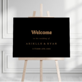Zwart Gouden Klassieke Minimale Trouw Welkom Bord Poster