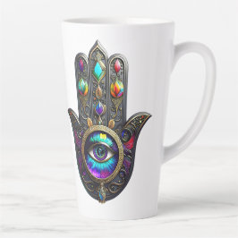 Zwart Gouden Kleurrijke Hamsa met Saffier Derde Oo Latte Mok