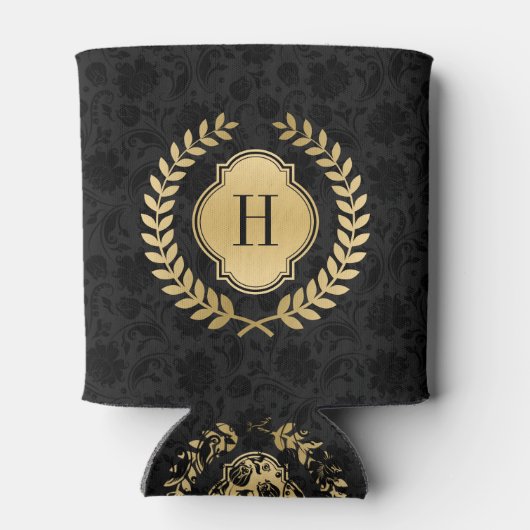 Zwart & Gouden Krans Crest Monogrammed Blikjeskoeler (Achterkant)