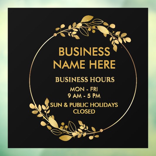 Zwart Gouden Krans Zakelijke winkel Openingstijden Raamsticker (Vel 3)