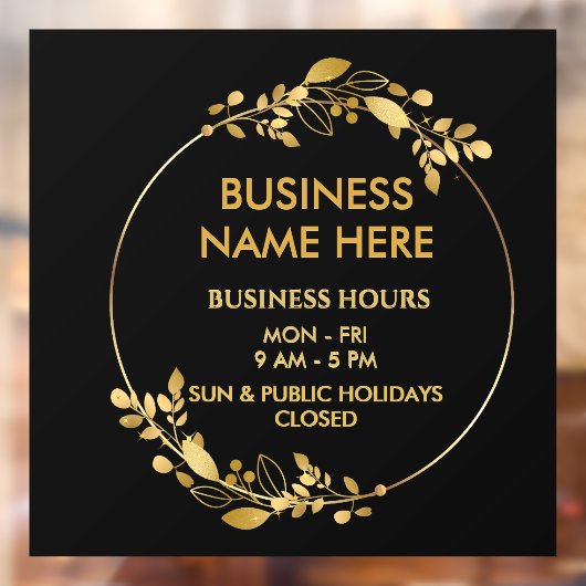 Zwart Gouden Krans Zakelijke winkel Openingstijden Raamsticker (Vel 2)
