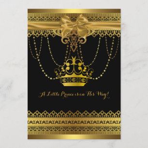 Zwart & Gouden Kroon Baby Shower Uitnodiging