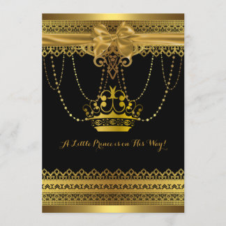 Zwart & Gouden Kroon Baby Shower Uitnodiging
