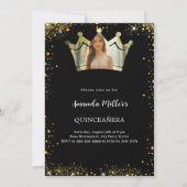 Zwart gouden kroon foto Quinceanera Kaart (Voorkant)