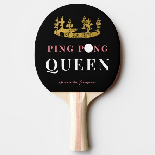 Zwart Gouden Kroon Tafeltennis Queen gepersonalise Tafeltennisbatje (Achterkant)