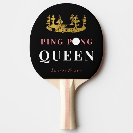 Zwart Gouden Kroon Tafeltennis Queen gepersonalise Tafeltennisbatje (Voorkant)