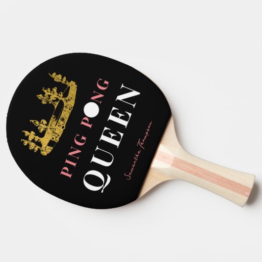 Zwart Gouden Kroon Tafeltennis Queen gepersonalise Tafeltennisbatje (Zijkant)