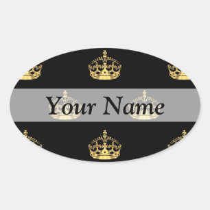 Zwart-gouden kroonpatroon ovale sticker