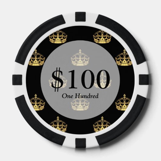 Zwart-gouden kroonpatroon poker chips (Voorkant)