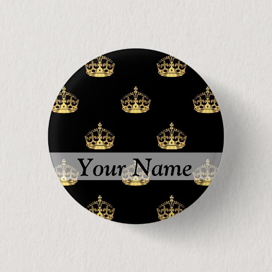 Zwart-gouden kroonpatroon ronde button 3,2 cm (Voorkant)