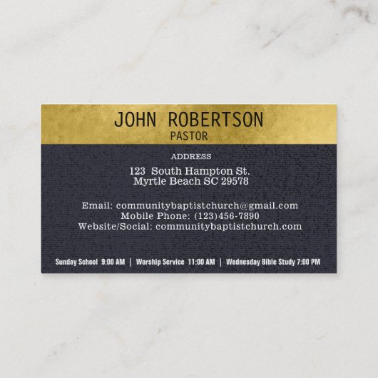 Zwart Gouden Kruis Elegante Kerk Visitekaartjes (Achterkant)