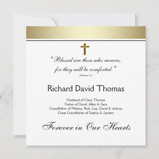 Zwart gouden kruis in liefdevolle herinnering kaart (Achterkant)