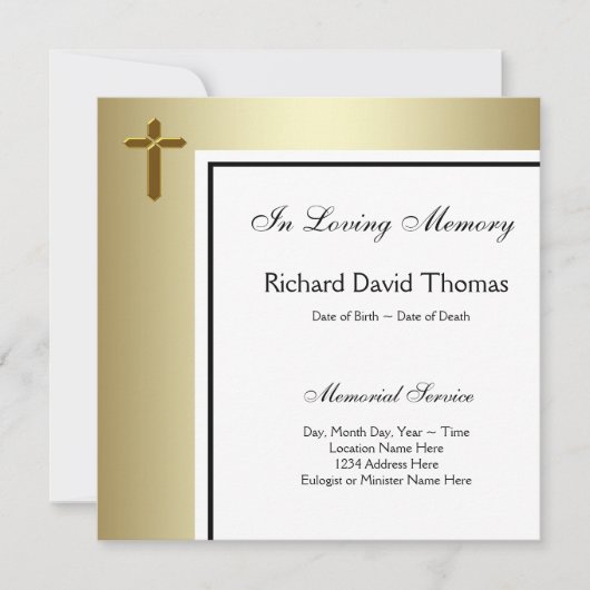 Zwart gouden kruis in liefdevolle herinnering kaart (Voorkant)