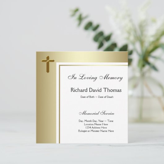 Zwart gouden kruis in liefdevolle herinnering kaart (Staand voorkant)