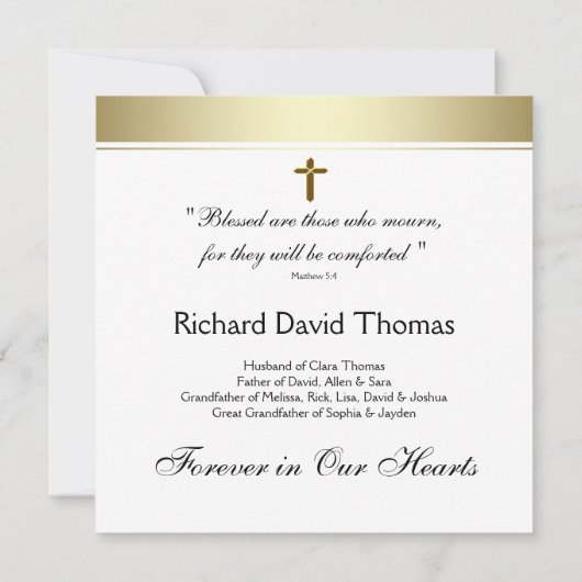 Zwart gouden kruis in liefdevolle herinnering kaart (Achterkant)