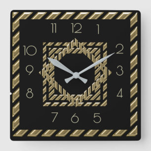 Zwart-gouden kunst Deco Vierkante Klok
