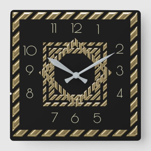 Zwart-gouden kunst Deco Vierkante Klok (Voorkant)