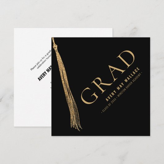 Zwart Gouden Kwast Unieke Afstuderen Op Maat  Kaart (Voorkant / Achterkant)