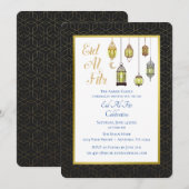 Zwart-gouden lampjes | Uitnodiging Eid Al Fitr (Voorkant / Achterkant)