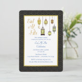 Zwart-gouden lampjes | Uitnodiging Eid Al Fitr (Staand voorkant)