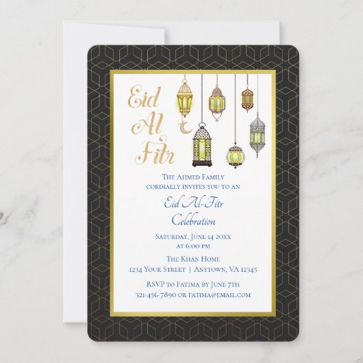 Zwart-gouden lampjes | Uitnodiging Eid Al Fitr (Voorkant)