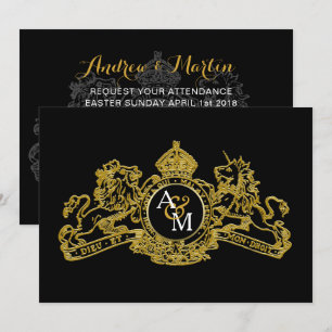Zwart Gouden Leeuw Eenhoorn Regal Embleem Huwelijk Kaart