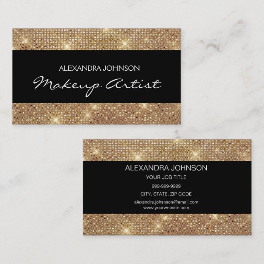 Zwart-gouden legant Sparkly Makeup Artist Visitekaartje (Voorkant / Achterkant)