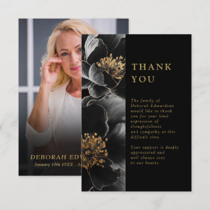 Zwart Gouden Levensviering Funeral Foto Bedankkaart