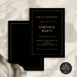 Zwart Gouden Lijn Rand Bruiloft Avondfeest Kaart<br><div class="desc">Eenvoudige zwart en gouden lijn grens bruiloft avond feest. Volledig aanpasbaar. Digitaal verkrijgbaar en gedrukt. Gemakkelijk om de tekst aan uw details te personaliseren en kleuren van typografie en achtergrond aan elke kant te veranderen,  kan worden gewijzigd in een of uw keuze via de bewerk verdere optie.</div>