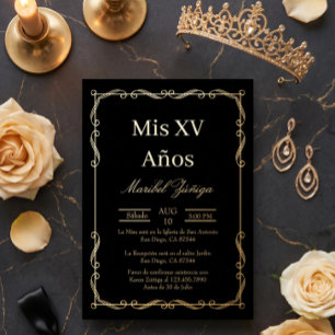 Zwart gouden lijst Quinceanera uitnodiging