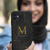 Zwart Gouden Luxe verloop Script Monogram Grappig Case-Mate iPhone Case