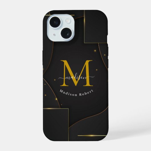 Zwart Gouden Luxe verloop Script Monogram Grappig iPhone 15 Case (Achterkant)