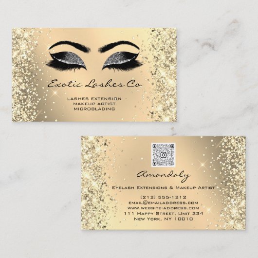 Zwart Gouden Make-up Glitter Lashes Aangepaste Log Visitekaartje (Voorkant / Achterkant)