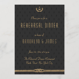 Zwart Gouden Maritieme Trouw Rehearsal Uitnodiging