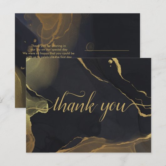 zwart & gouden marmer  bedankkaart briefkaart (Voorkant / Achterkant)