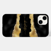 Zwart gouden marmer-naamscript Case-Mate iPhone case (Achterkant (horizontaal))