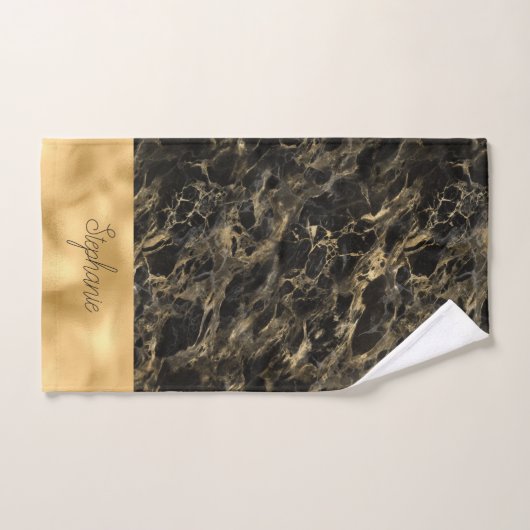 Zwart-gouden marmer-showgordijn bad handdoek (Handdoek)