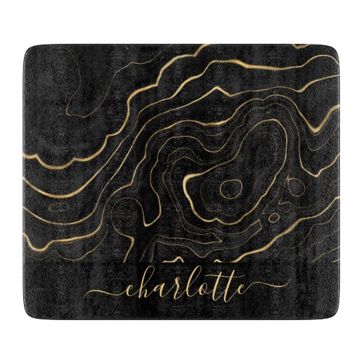 Zwart gouden marmer, steennaamscript snijplank (Voorkant)