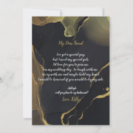 zwart & gouden marmer zal mijn bruidsmeisje uitnod kaart