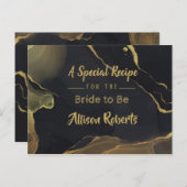 Zwart & Gouden Marmeren Bruidsdouche Uitnodigingsk Briefkaart (Voorkant / Achterkant)