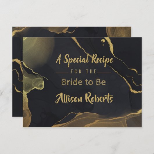 Zwart & Gouden Marmeren Bruidsdouche Uitnodigingsk Briefkaart (Voorkant / Achterkant)