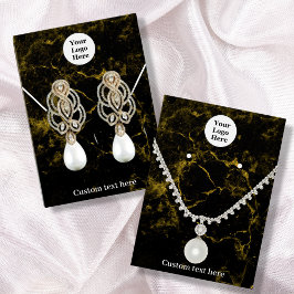 Zwart & gouden marmeren kettingen oorbellen Displa Visitekaartje