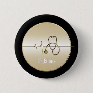 Zwart gouden medische stethoscoop Hartslag Ronde Button 5,7 Cm
