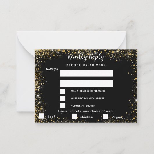 Zwart gouden menu opties trouw-RSVP (Voorkant)